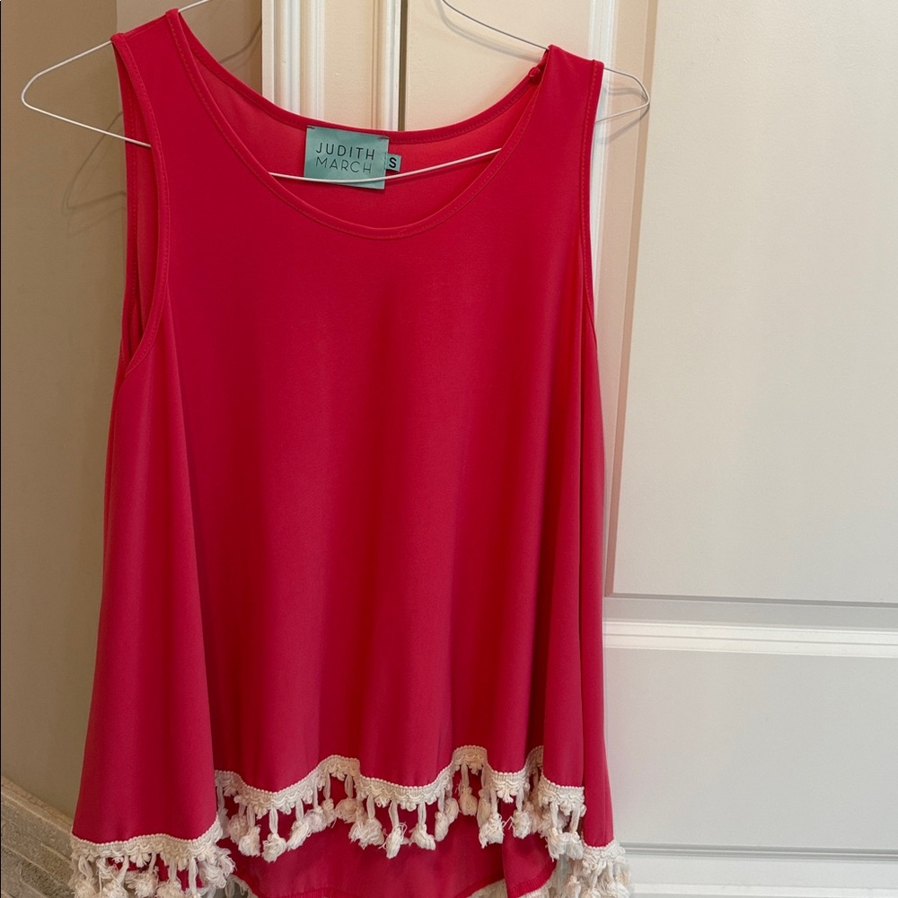Pink Sleeveless Judith March Top with Tassel Hem Size Small Pink